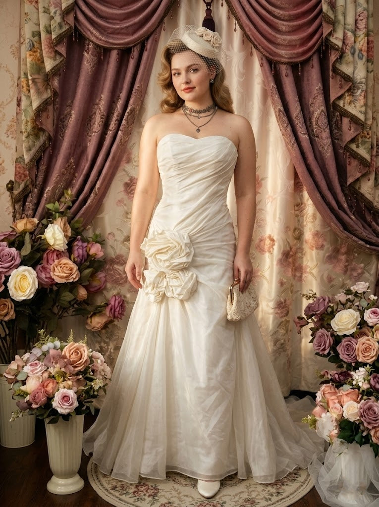 Sheath/Column Strapless Taffeta Prom Dresses Vintage 80s Iridescent Dress Sleeveless Floor-Length 3D Flowers