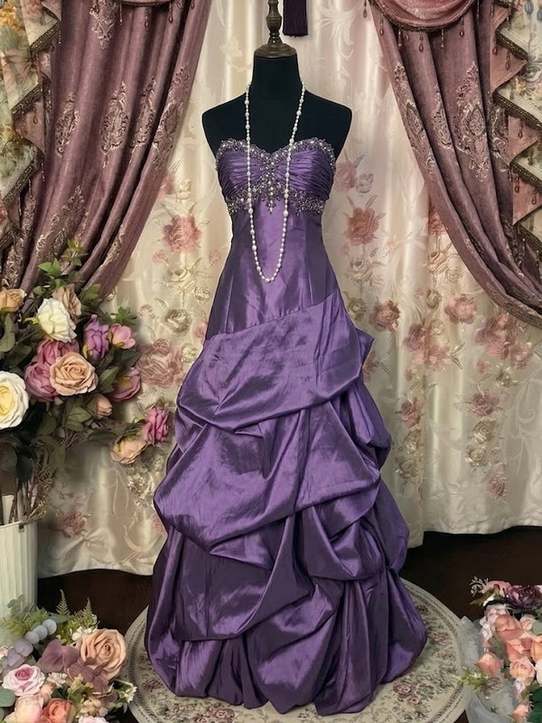 A-Line/Princess Strapless Taffeta Prom Dresses Vintage 80s Iridescent Dress Sleeveless Floor-Length Sequins