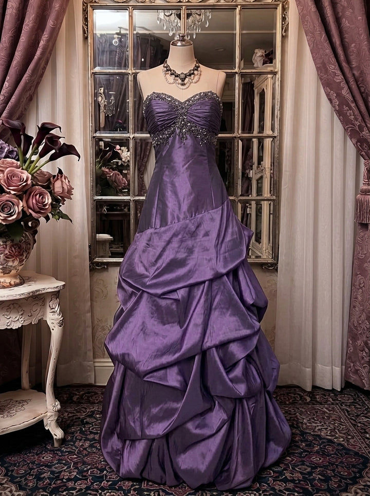 A-Line/Princess Strapless Taffeta Prom Dresses Vintage 80s Iridescent Dress Sleeveless Floor-Length Sequins
