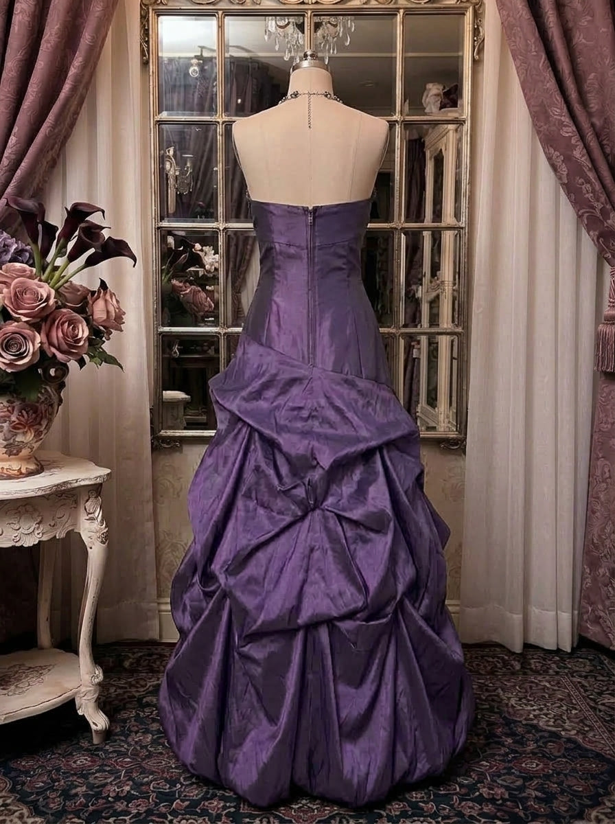A-Line/Princess Strapless Taffeta Prom Dresses Vintage 80s Iridescent Dress Sleeveless Floor-Length Sequins