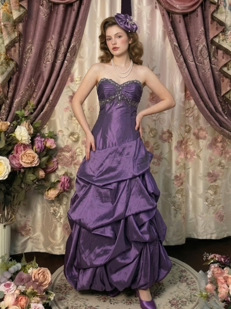 A-Line/Princess Strapless Taffeta Prom Dresses Vintage 80s Iridescent Dress Sleeveless Floor-Length Sequins