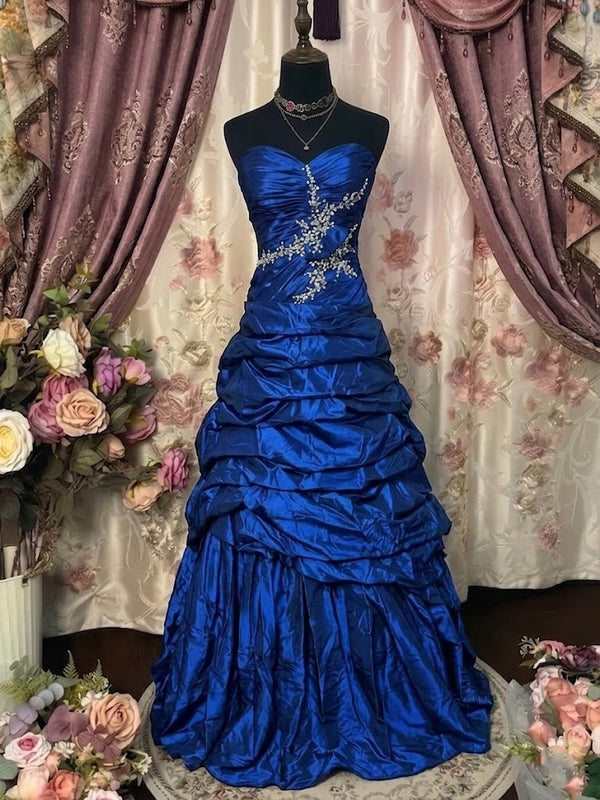 A-Line/Princess Strapless Taffeta Prom Dresses Vintage 80s Iridescent Dress Sleeveless Floor-Length Sequins Ruched