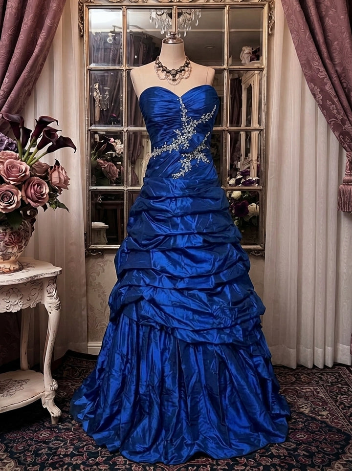 A-Line/Princess Strapless Taffeta Prom Dresses Vintage 80s Iridescent Dress Sleeveless Floor-Length Sequins Ruched