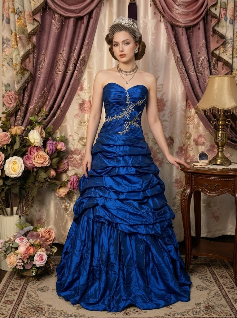 A-Line/Princess Strapless Taffeta Prom Dresses Vintage 80s Iridescent Dress Sleeveless Floor-Length Sequins Ruched