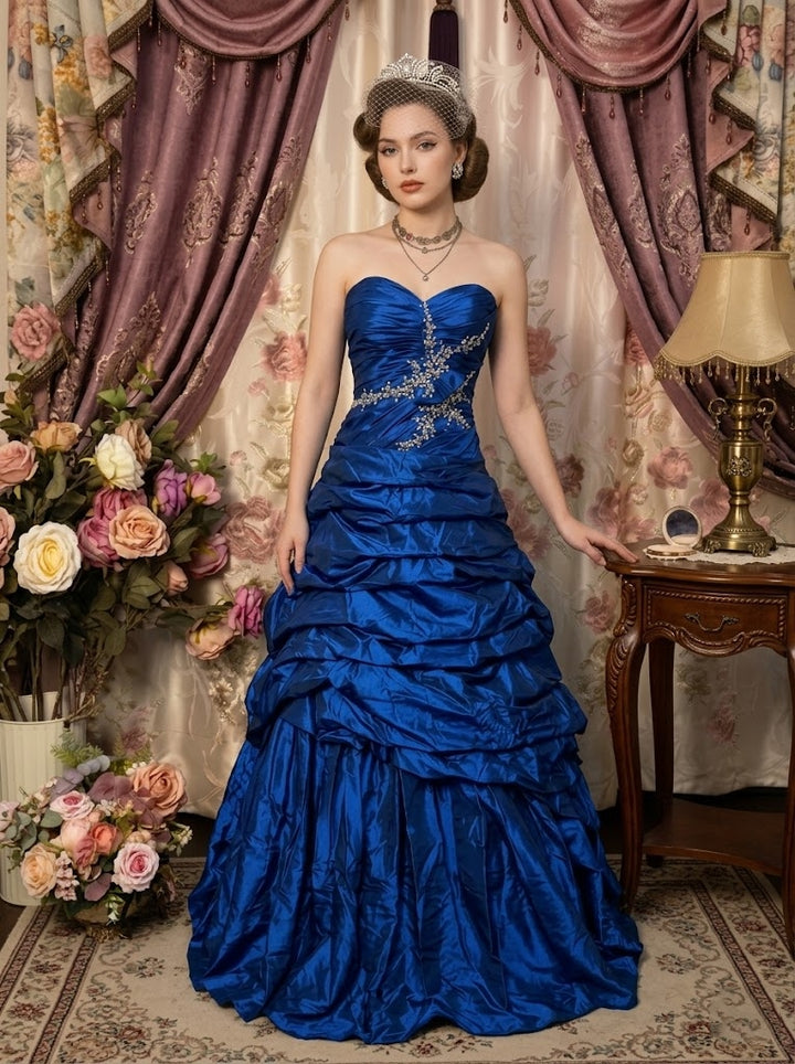 A-Line/Princess Strapless Taffeta Prom Dresses Vintage 80s Iridescent Dress Sleeveless Floor-Length Sequins Ruched