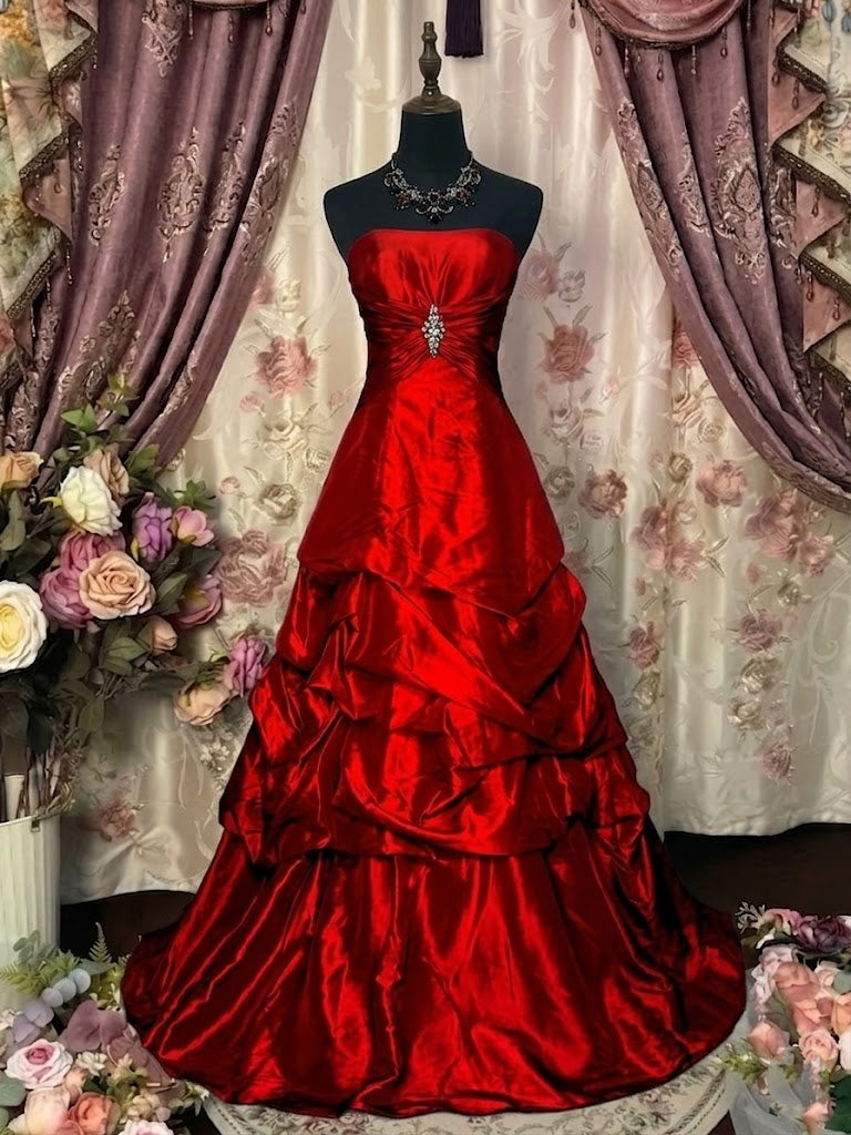 A-Line/Princess Strapless Taffeta Prom Dresses Vintage 80s Iridescent Dress Sleeveless Floor-Length Sequins