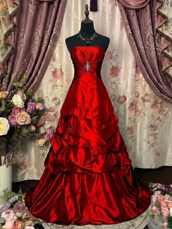 A-Line/Princess Strapless Taffeta Prom Dresses Vintage 80s Iridescent Dress Sleeveless Floor-Length Sequins
