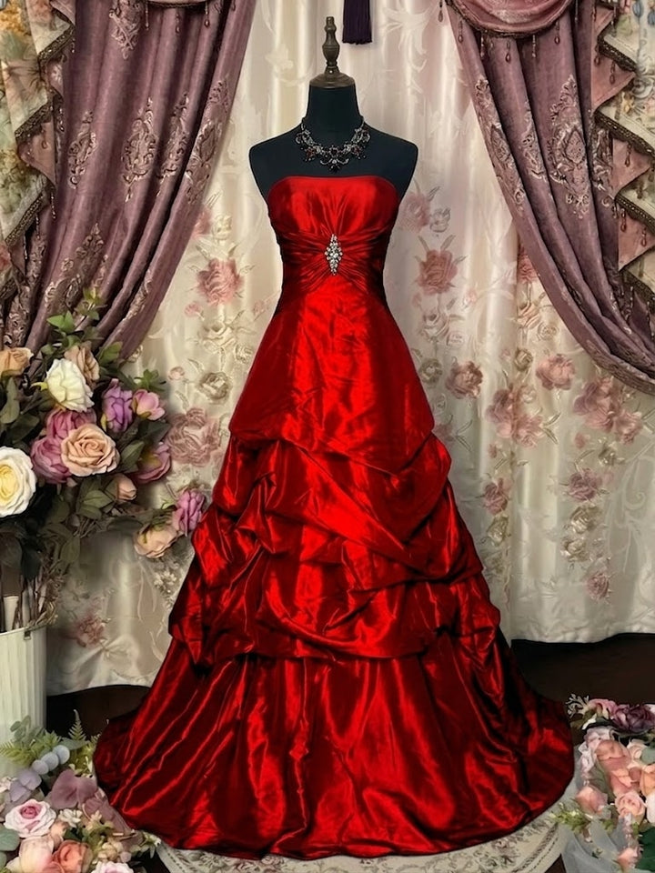 A-Line/Princess Strapless Taffeta Prom Dresses Vintage 80s Iridescent Dress Sleeveless Floor-Length Sequins
