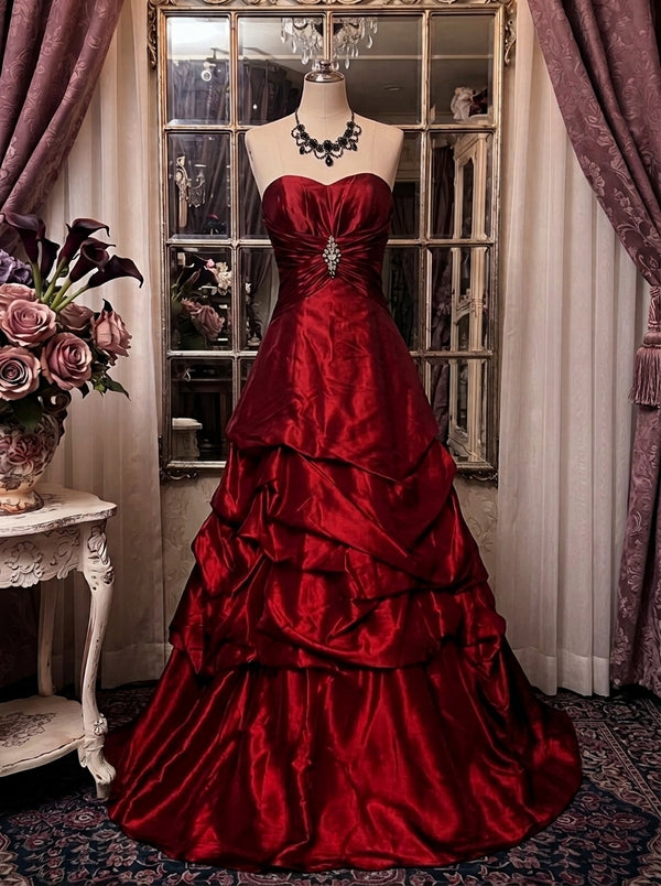 A-Line/Princess Strapless Taffeta Prom Dresses Vintage 80s Iridescent Dress Sleeveless Floor-Length Sequins