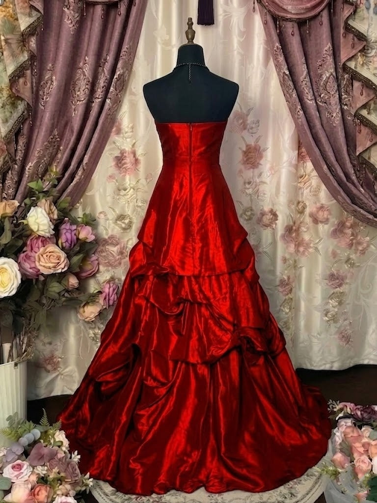 A-Line/Princess Strapless Taffeta Prom Dresses Vintage 80s Iridescent Dress Sleeveless Floor-Length Sequins