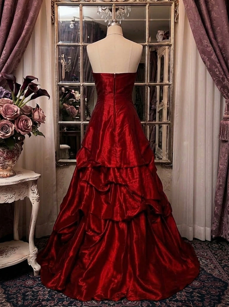 A-Line/Princess Strapless Taffeta Prom Dresses Vintage 80s Iridescent Dress Sleeveless Floor-Length Sequins