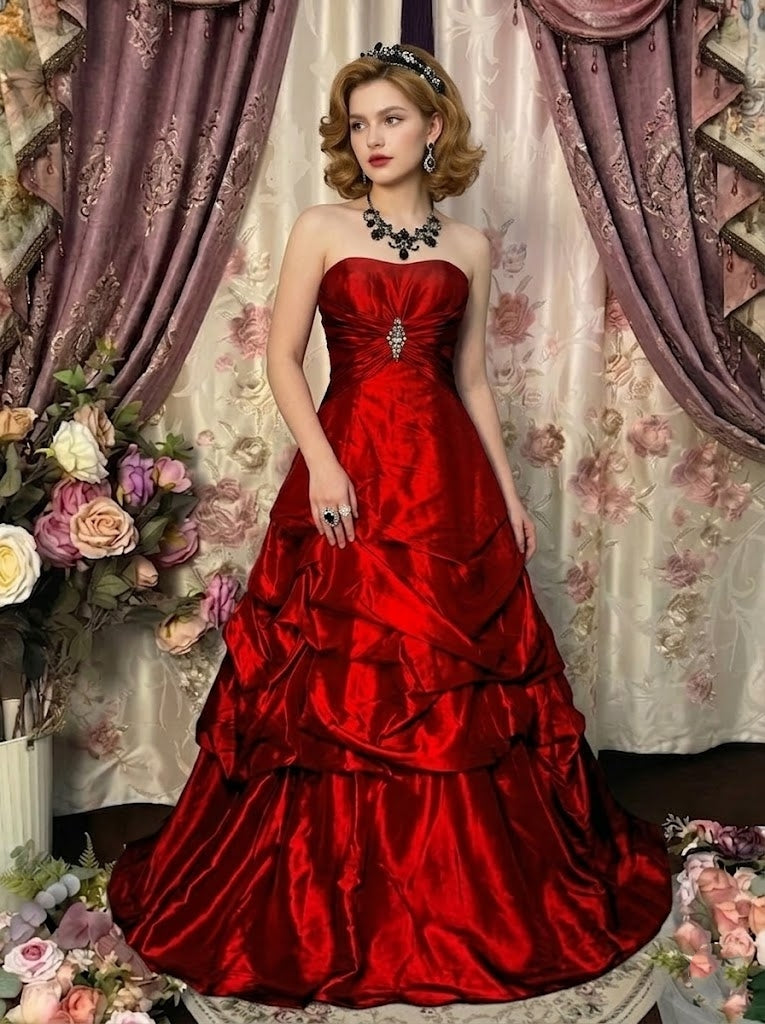 A-Line/Princess Strapless Taffeta Prom Dresses Vintage 80s Iridescent Dress Sleeveless Floor-Length Sequins