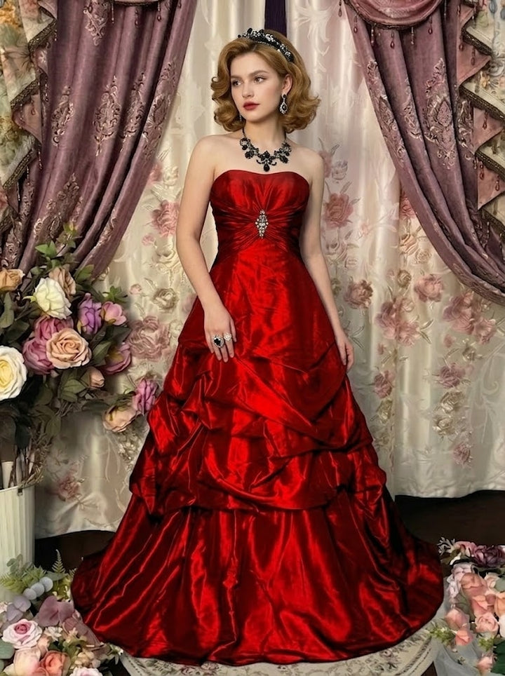 A-Line/Princess Strapless Taffeta Prom Dresses Vintage 80s Iridescent Dress Sleeveless Floor-Length Sequins