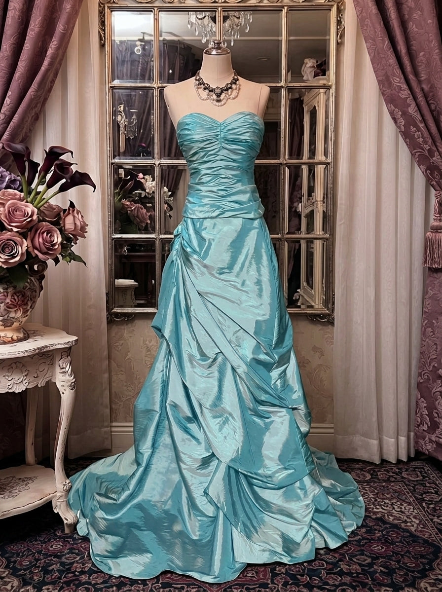 Trumpet/Mermaid Strapless Taffeta Prom Dresses Vintage 80s Iridescent Dress Sleeveless Floor-Length Ruched