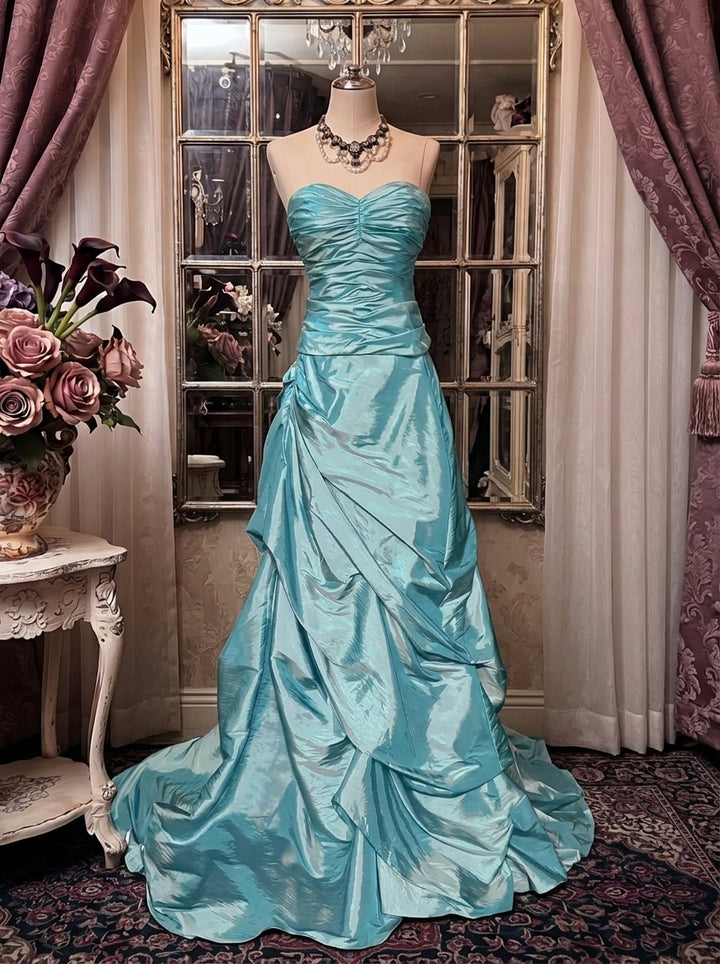 Trumpet/Mermaid Strapless Taffeta Prom Dresses Vintage 80s Iridescent Dress Sleeveless Floor-Length Ruched