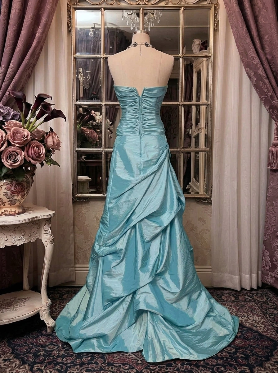 Trumpet/Mermaid Strapless Taffeta Prom Dresses Vintage 80s Iridescent Dress Sleeveless Floor-Length Ruched