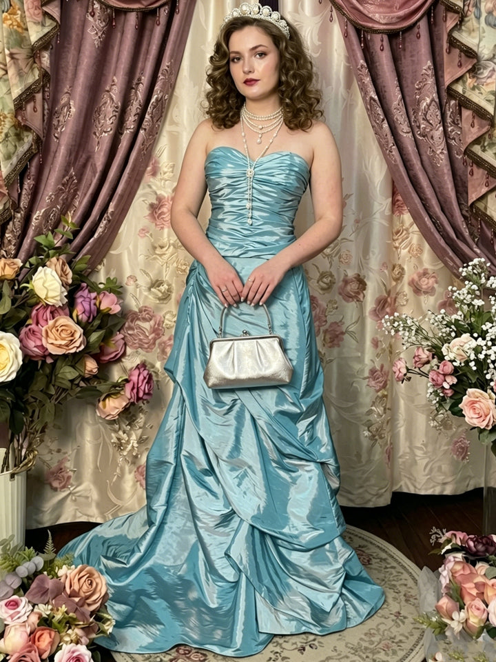 Trumpet/Mermaid Strapless Taffeta Prom Dresses Vintage 80s Iridescent Dress Sleeveless Floor-Length Ruched