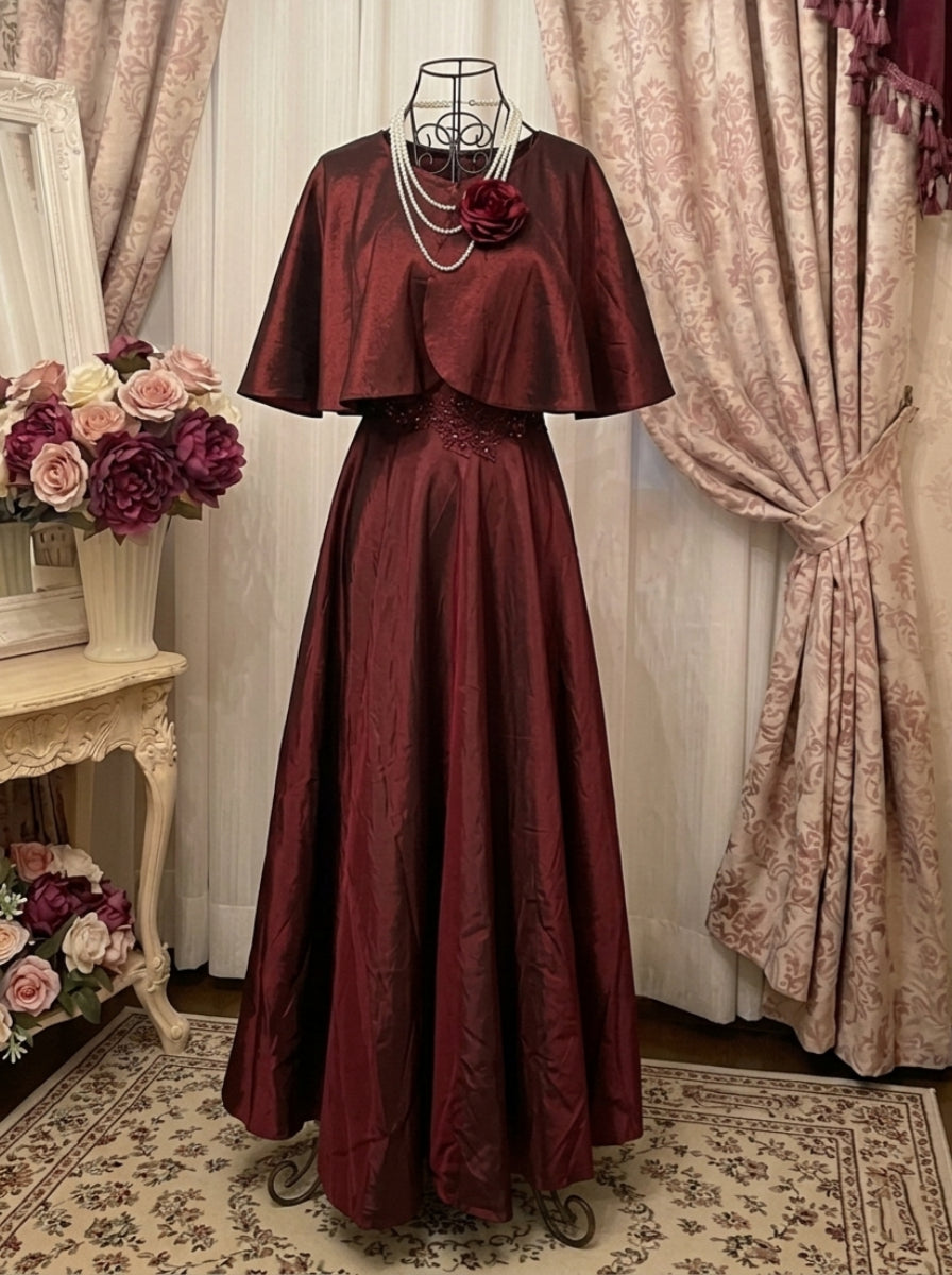 A-Line/Princess Spaghetti Straps Taffeta Prom Dresses Vintage 80s Iridescent Dress Sleeveless Ankle-Length With 3D Flower&Wrap