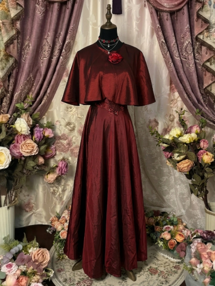 A-Line/Princess Spaghetti Straps Taffeta Prom Dresses Vintage 80s Iridescent Dress Sleeveless Ankle-Length With 3D Flower&Wrap