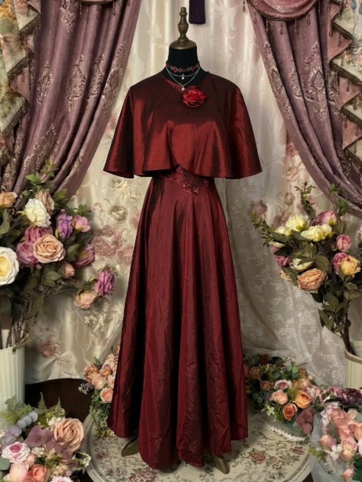 A-Line/Princess Spaghetti Straps Taffeta Prom Dresses Vintage 80s Iridescent Dress Sleeveless Ankle-Length With 3D Flower&Wrap