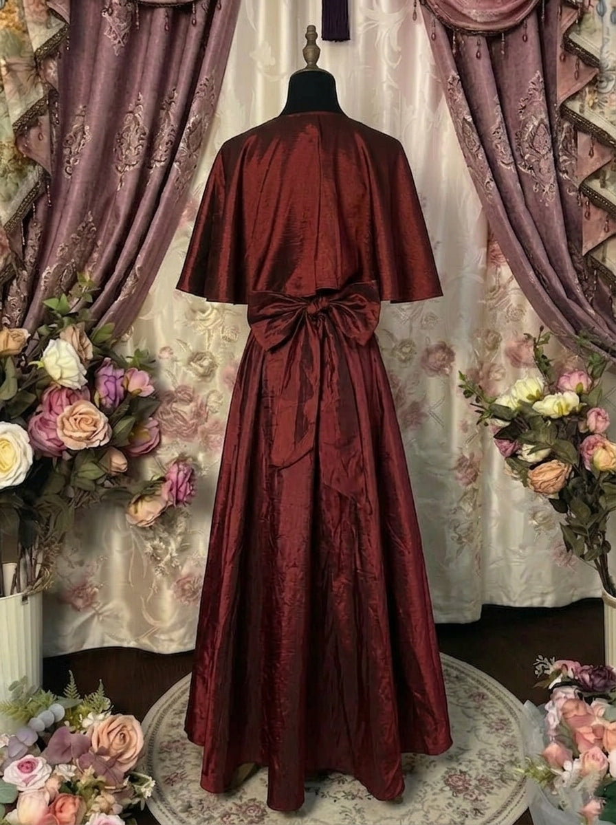 A-Line/Princess Spaghetti Straps Taffeta Prom Dresses Vintage 80s Iridescent Dress Sleeveless Ankle-Length With 3D Flower&Wrap