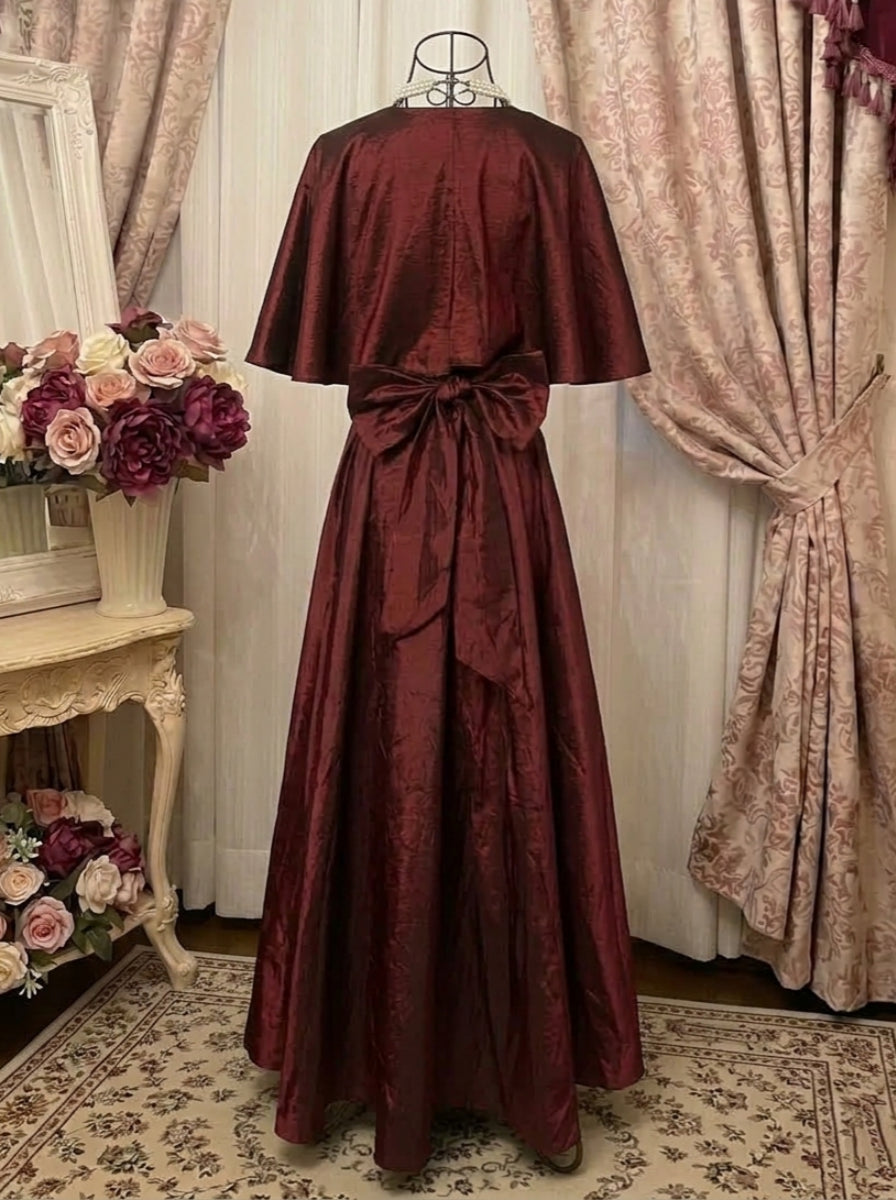 A-Line/Princess Spaghetti Straps Taffeta Prom Dresses Vintage 80s Iridescent Dress Sleeveless Ankle-Length With 3D Flower&Wrap