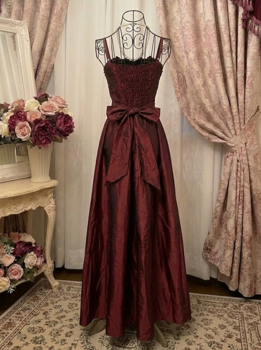 A-Line/Princess Spaghetti Straps Taffeta Prom Dresses Vintage 80s Iridescent Dress Sleeveless Ankle-Length With 3D Flower&Wrap