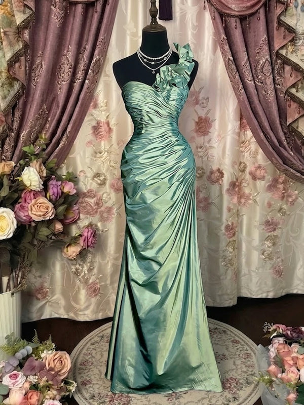 Sheath/Column One-Shoulder Taffeta Prom Dresses Vintage 80s Iridescent Dress Sleeveless Floor-Length Ruched