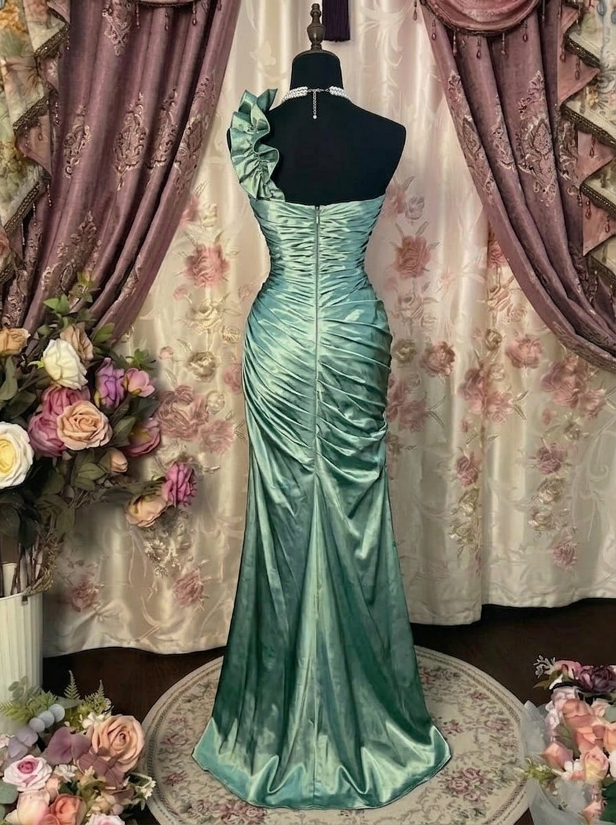 Sheath/Column One-Shoulder Taffeta Prom Dresses Vintage 80s Iridescent Dress Sleeveless Floor-Length Ruched