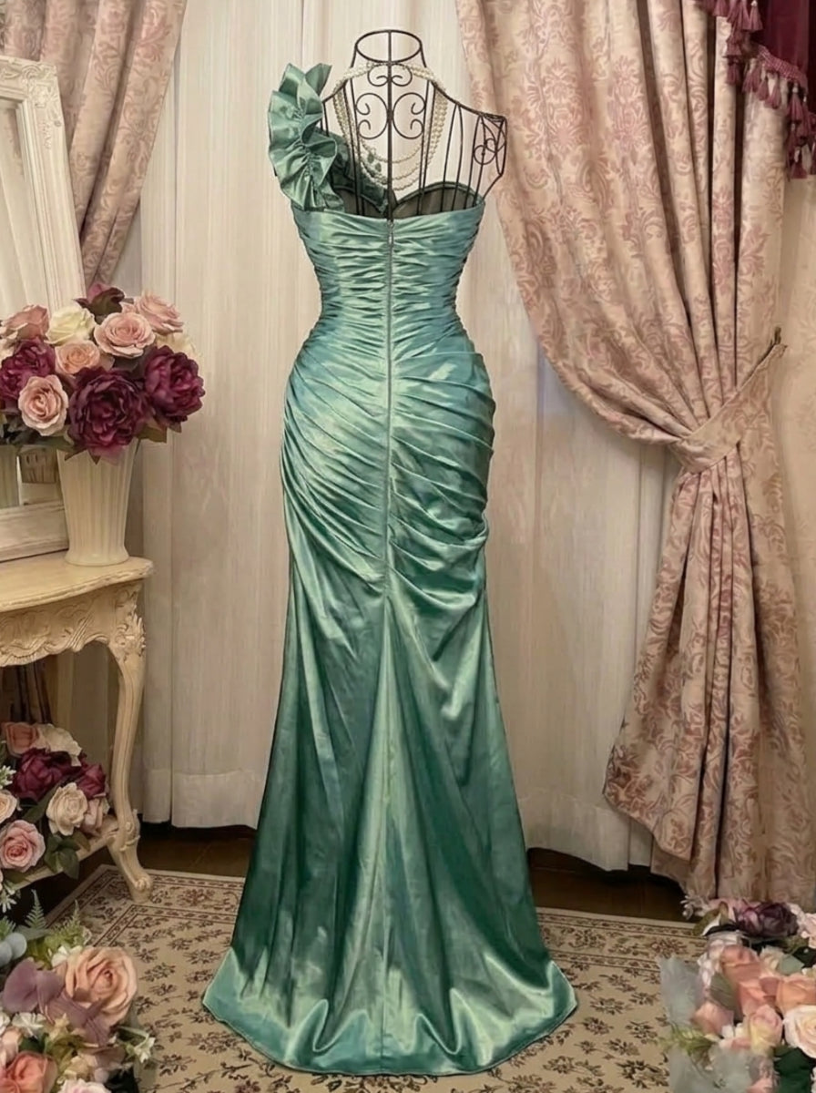 Sheath/Column One-Shoulder Taffeta Prom Dresses Vintage 80s Iridescent Dress Sleeveless Floor-Length Ruched
