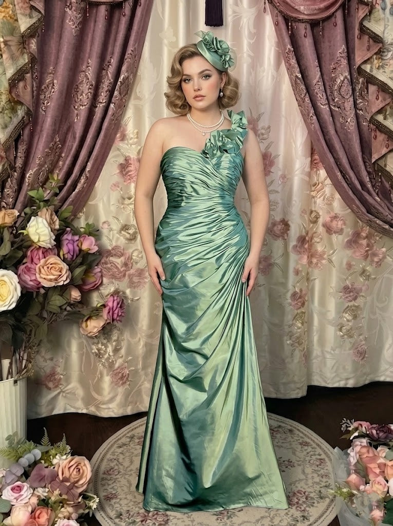 A-Line/Princess Sweetheart Taffeta Prom Dresses Bowknot Vintage 80s Iridescent Sequins Dress Sleeveless FLoor-Length-MON342991, Sage