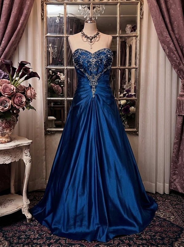 A-Line/Princess Strapless Taffeta Prom Dresses Vintage 80s Iridescent Dress Sleeveless Floor-Length Sequins