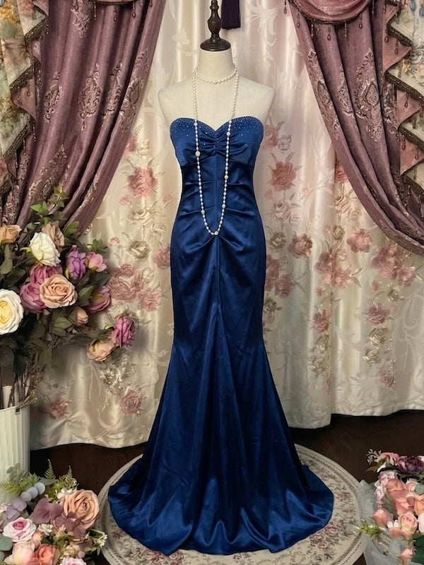 Trumpet/Mermaid Strapless Taffeta Prom Dresses Vintage 80s Iridescent Dress Sleeveless Floor-Length Sequins