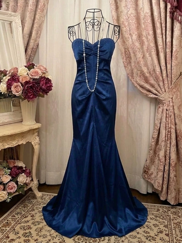 Trumpet/Mermaid Strapless Taffeta Prom Dresses Vintage 80s Iridescent Dress Sleeveless Floor-Length Sequins