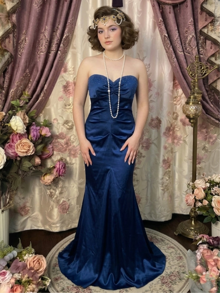 A-Line/Princess Sweetheart Taffeta Prom Dresses Bowknot Vintage 80s Iridescent Sequins Dress Sleeveless FLoor-Length-MON342991, Royal Blue