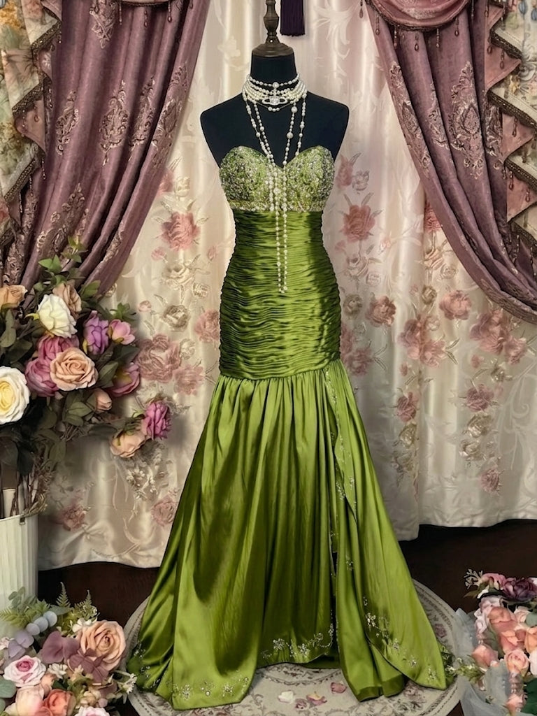 Trumpet/Mermaid Strapless Taffeta Prom Dresses Vintage 80s Iridescent Dress Sleeveless Floor-Length Sequins
