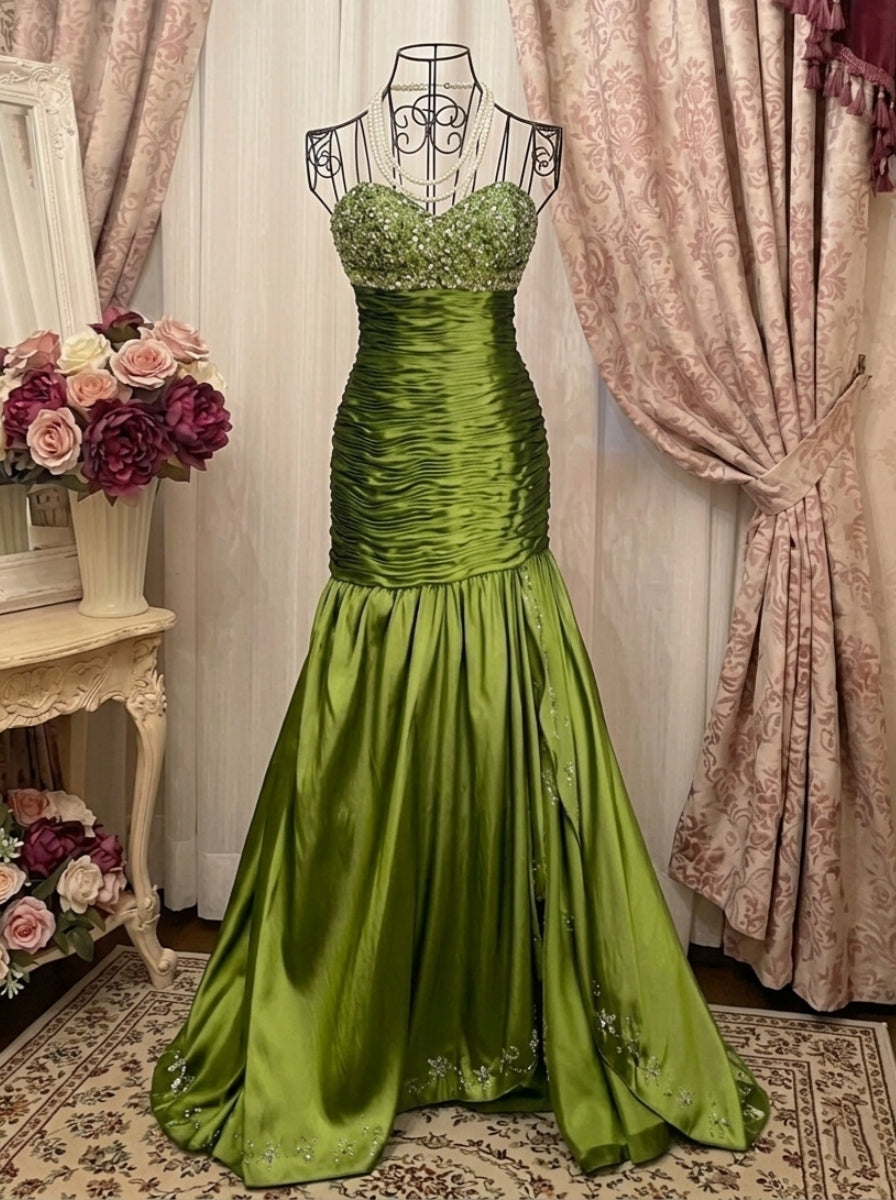 Trumpet/Mermaid Strapless Taffeta Prom Dresses Vintage 80s Iridescent Dress Sleeveless Floor-Length Sequins