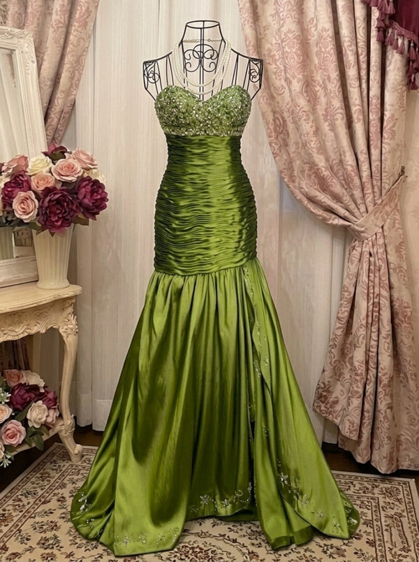 Trumpet/Mermaid Strapless Taffeta Prom Dresses Vintage 80s Iridescent Dress Sleeveless Floor-Length Sequins