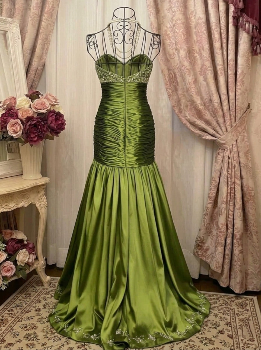 Trumpet/Mermaid Strapless Taffeta Prom Dresses Vintage 80s Iridescent Dress Sleeveless Floor-Length Sequins