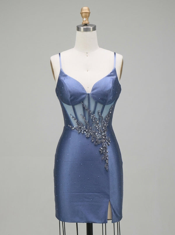 Sheath/Column Spaghetti Straps Sleeveless Short/Mini Homecoming Dresses with Sequins