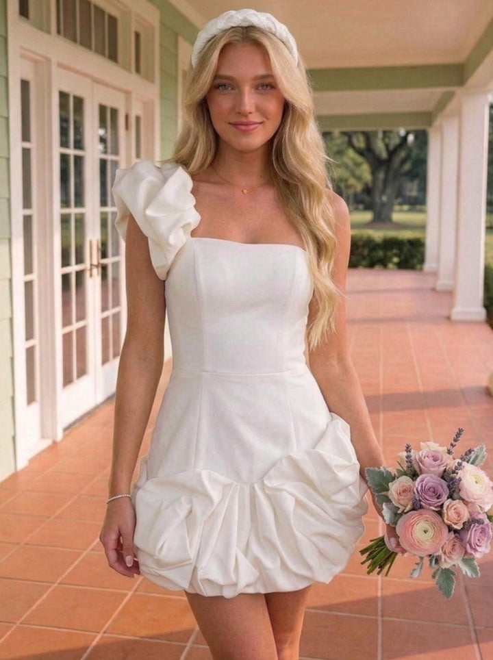 Sheath/Column One-Shoulder Spandex Homecoming Dresses Sleeveless Short/Mini Ruffles