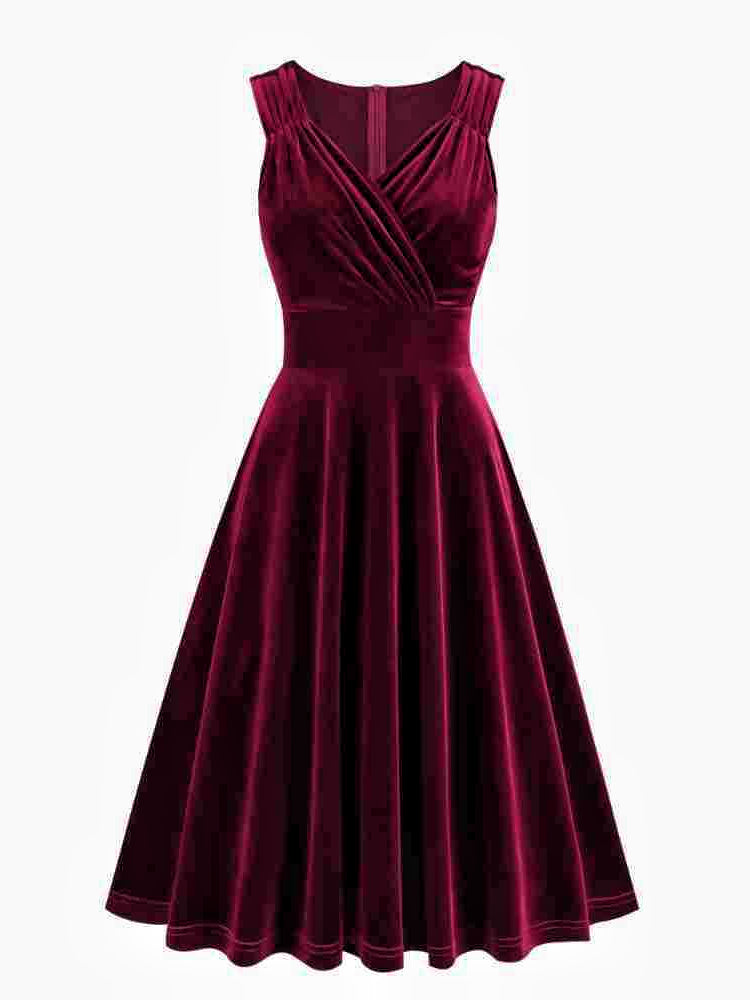 A-Line/Princess 1950s V-Neck Sleeveless Vintage Dresses with Pleats