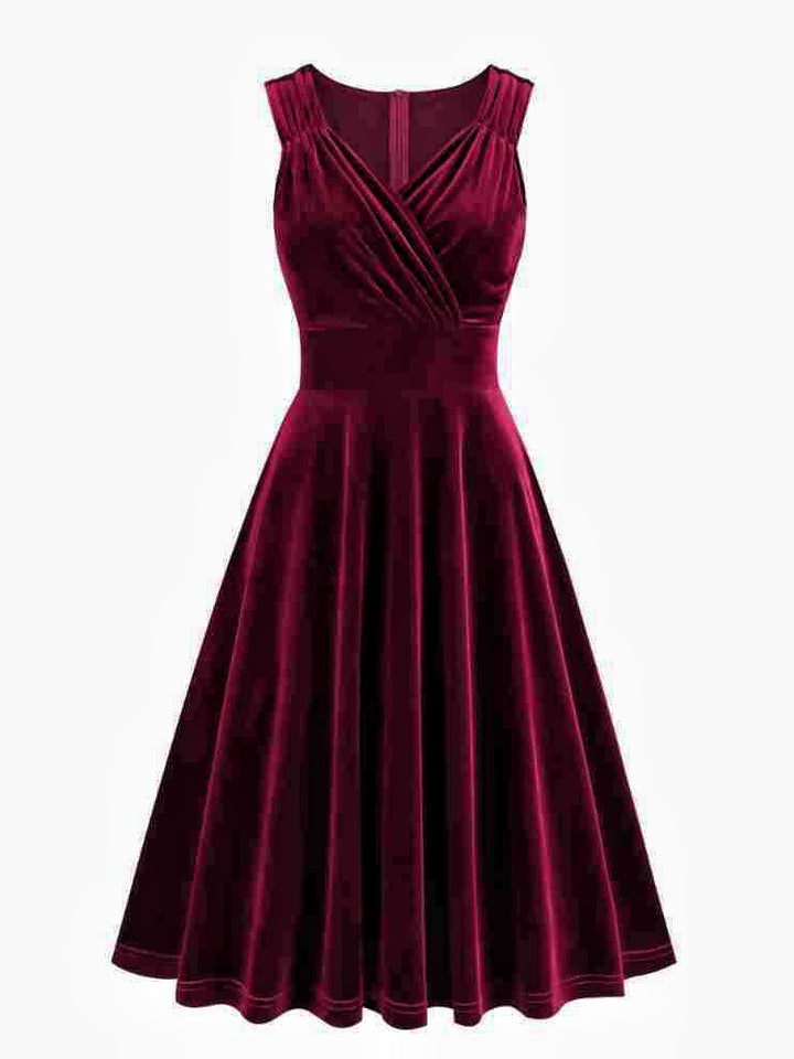 A-Line/Princess 1950s V-Neck Sleeveless Vintage Dresses with Pleats