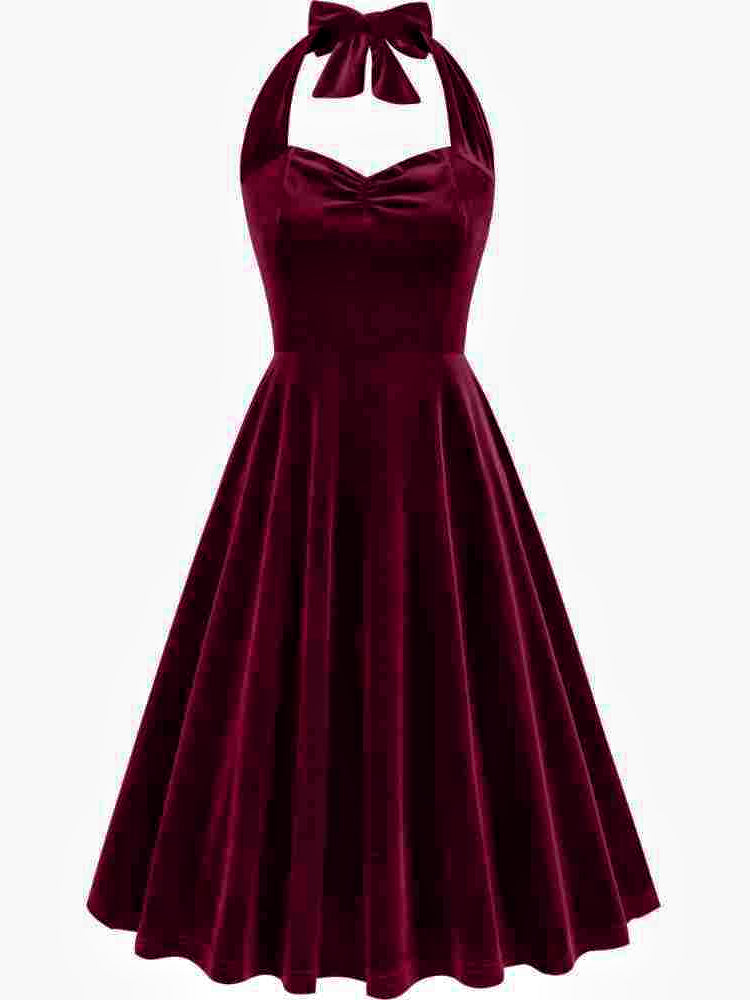A-Line/Princess 1950s Halter Sleeveless Vintage Dresses with Pleats