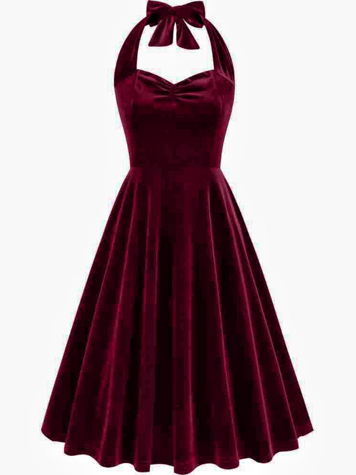 A-Line/Princess 1950s Halter Sleeveless Vintage Dresses with Pleats