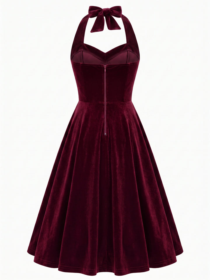 A-Line/Princess 1950s Halter Sleeveless Vintage Dresses with Pleats