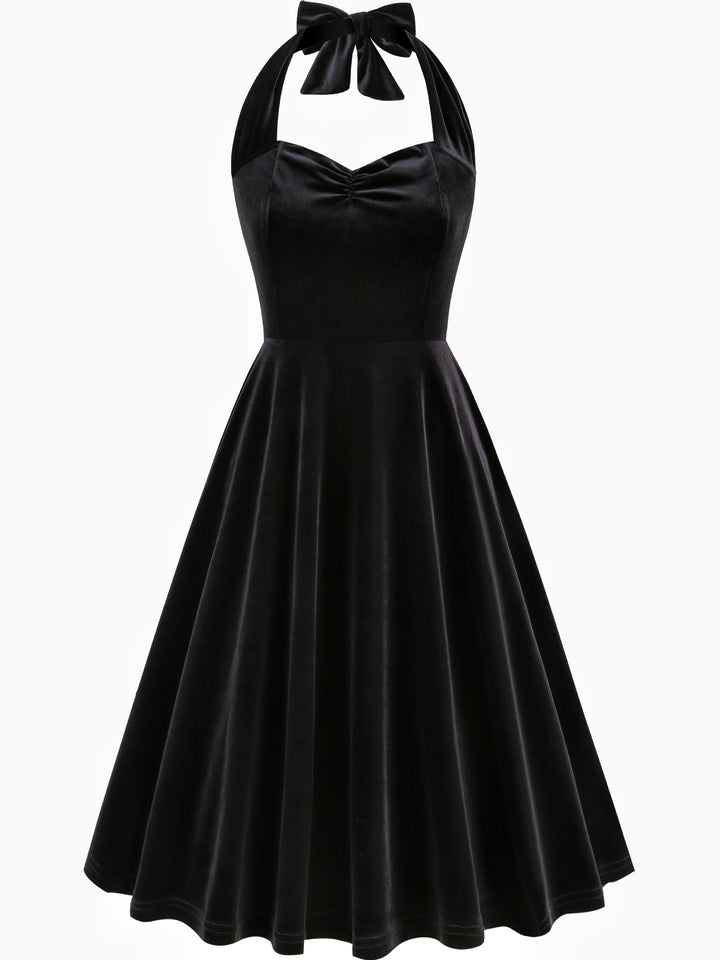 A-Line/Princess 1950s Halter Sleeveless Vintage Dresses with Pleats