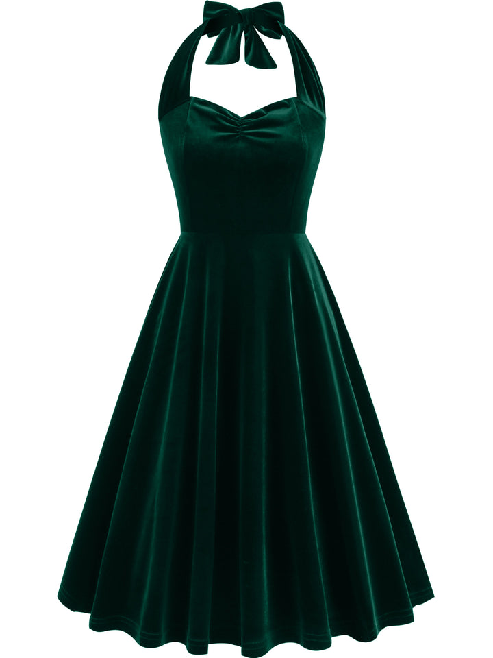 A-Line/Princess 1950s Halter Sleeveless Vintage Dresses with Pleats