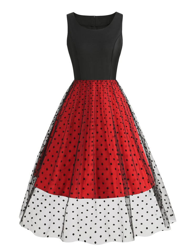 A-Line/Princess 1950s Scoop Sleeveless Tulle Vintage Dresses Polka Dot