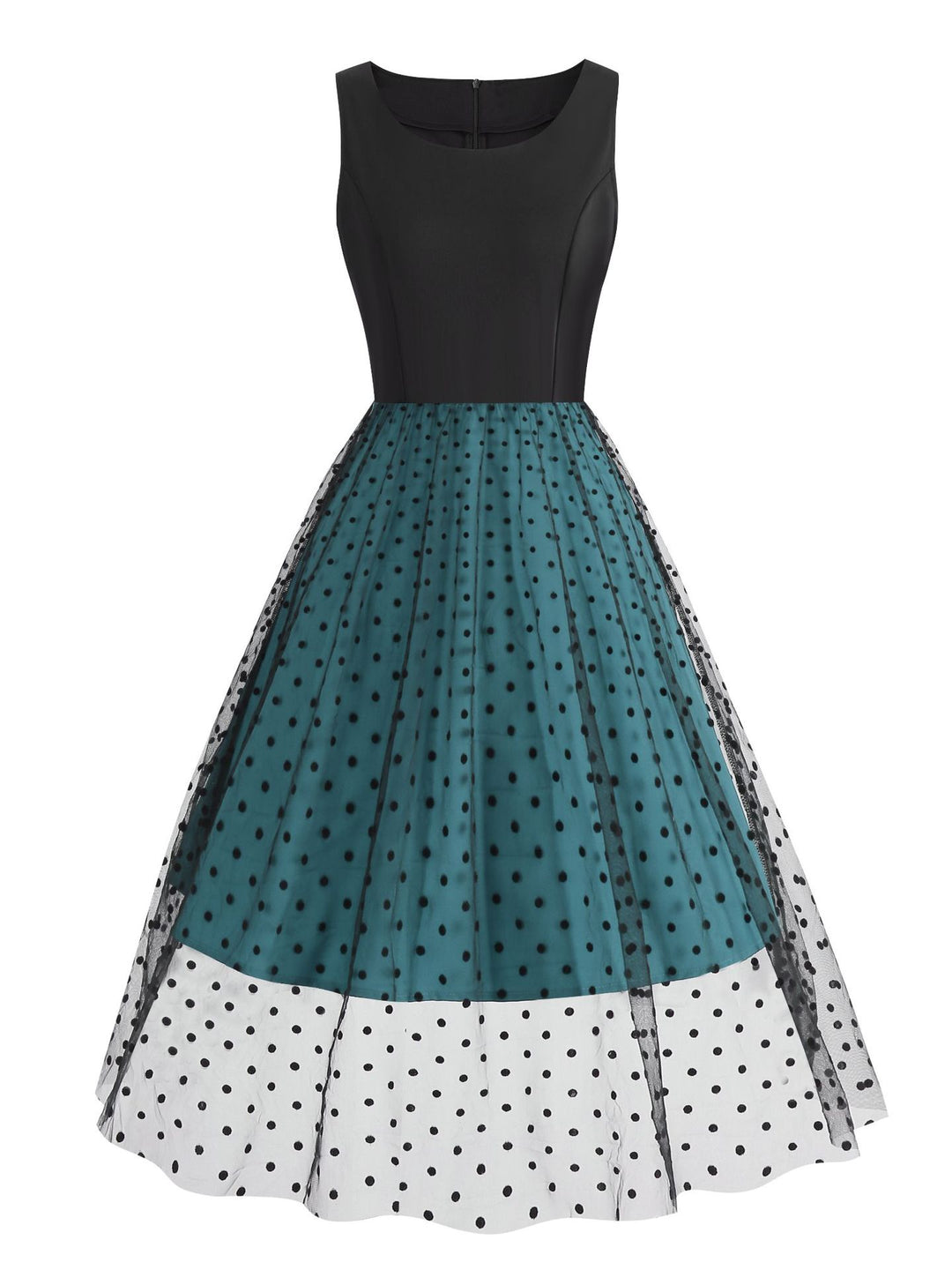 A-Line/Princess 1950s Scoop Sleeveless Tulle Vintage Dresses Polka Dot